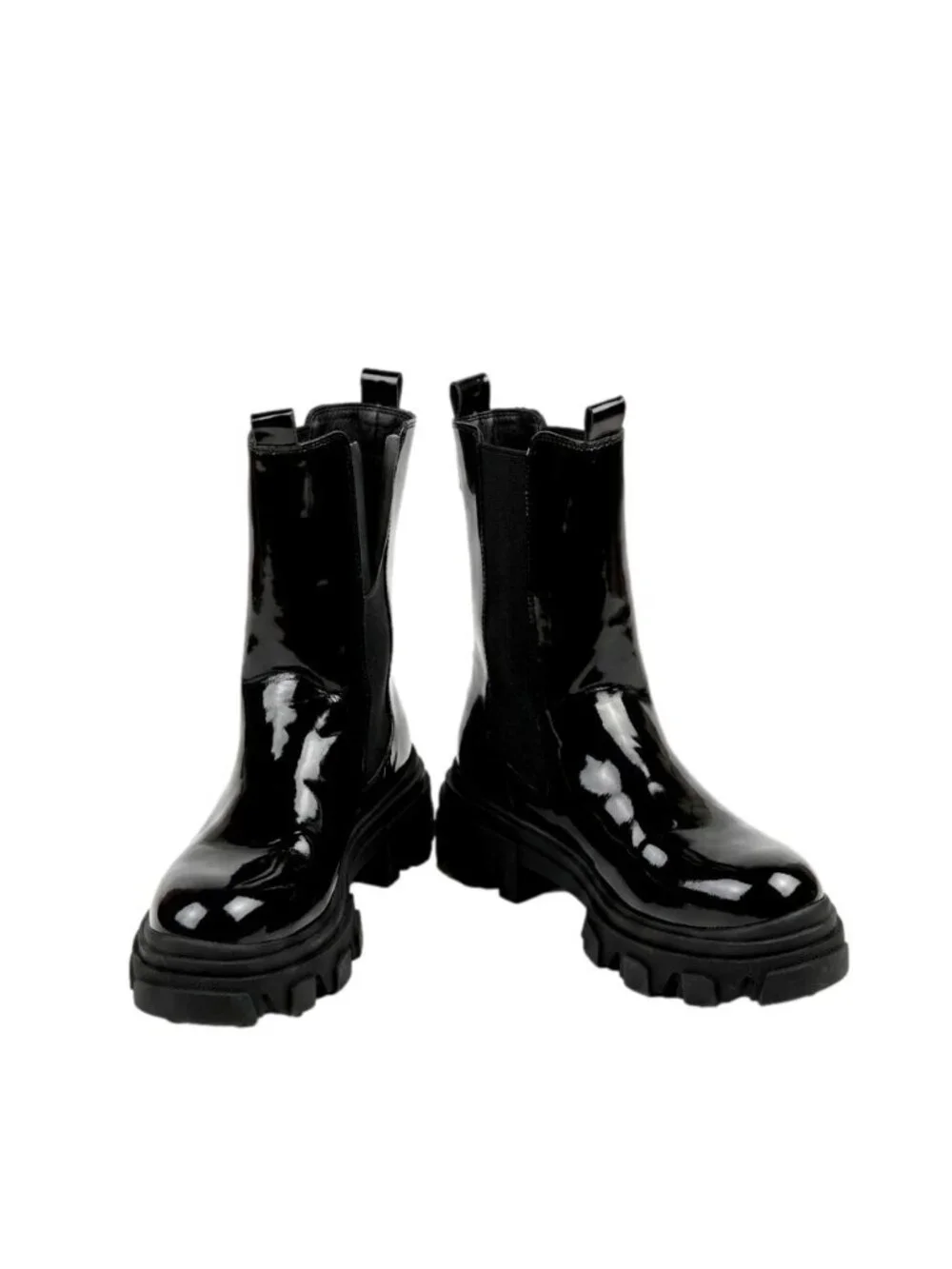 Dream Pairs DMB212 Chunky Platform Chelsea Boots Black Glossy Lug Sole Size 10